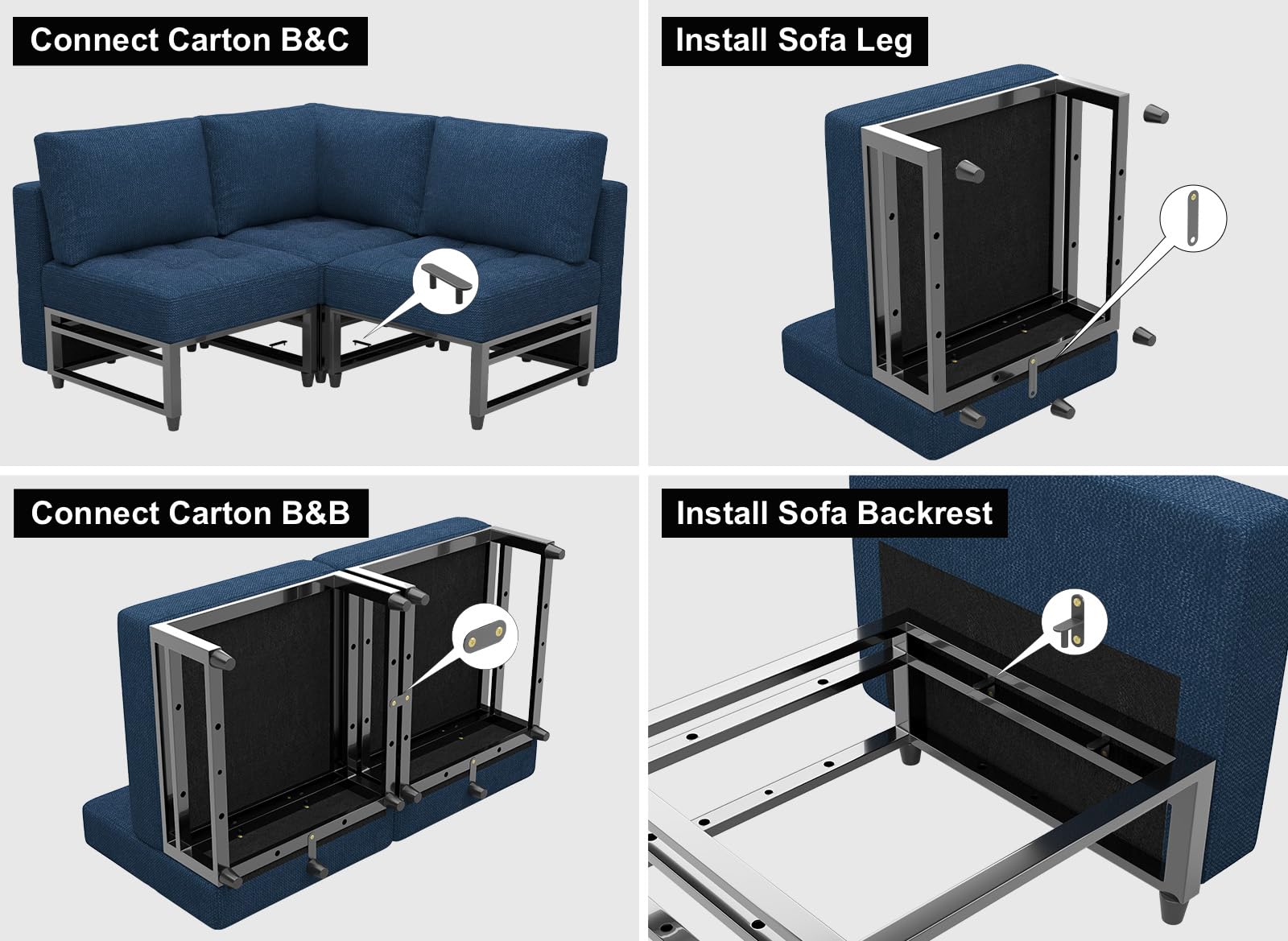 Belffin Fabric Accent Side Sofa Chair Armless Couch Chair Modern Single Seat Module for Modular Sectional Sofa Pull Out Sofa Couch Blue