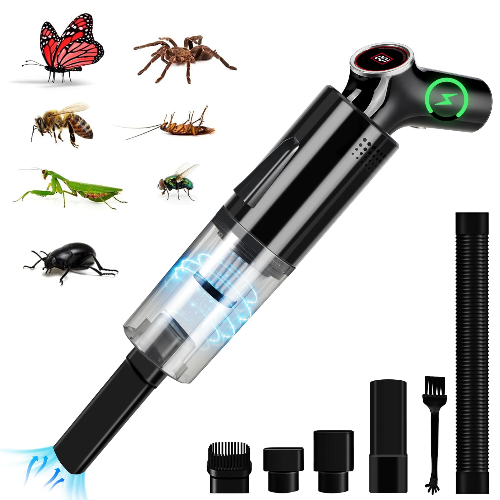 Handheld Vacuum&Vacuum Bug Catcher Spider Insect Traps Catcher Cordless with USB Charging Rechargeable Handheld LED Lights Bug Catcher for Stink Bug,Beetle,Pest Suction Trap,Car Kitchen Pet Hair