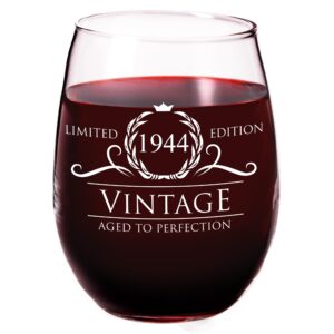 humor us home goods 80th birthday gifts for her, 1944 vintage 15 oz stemless wine glass, happy 80th birthday decorations for women, gift ideas for mom, dad, best friend, sister, daughter