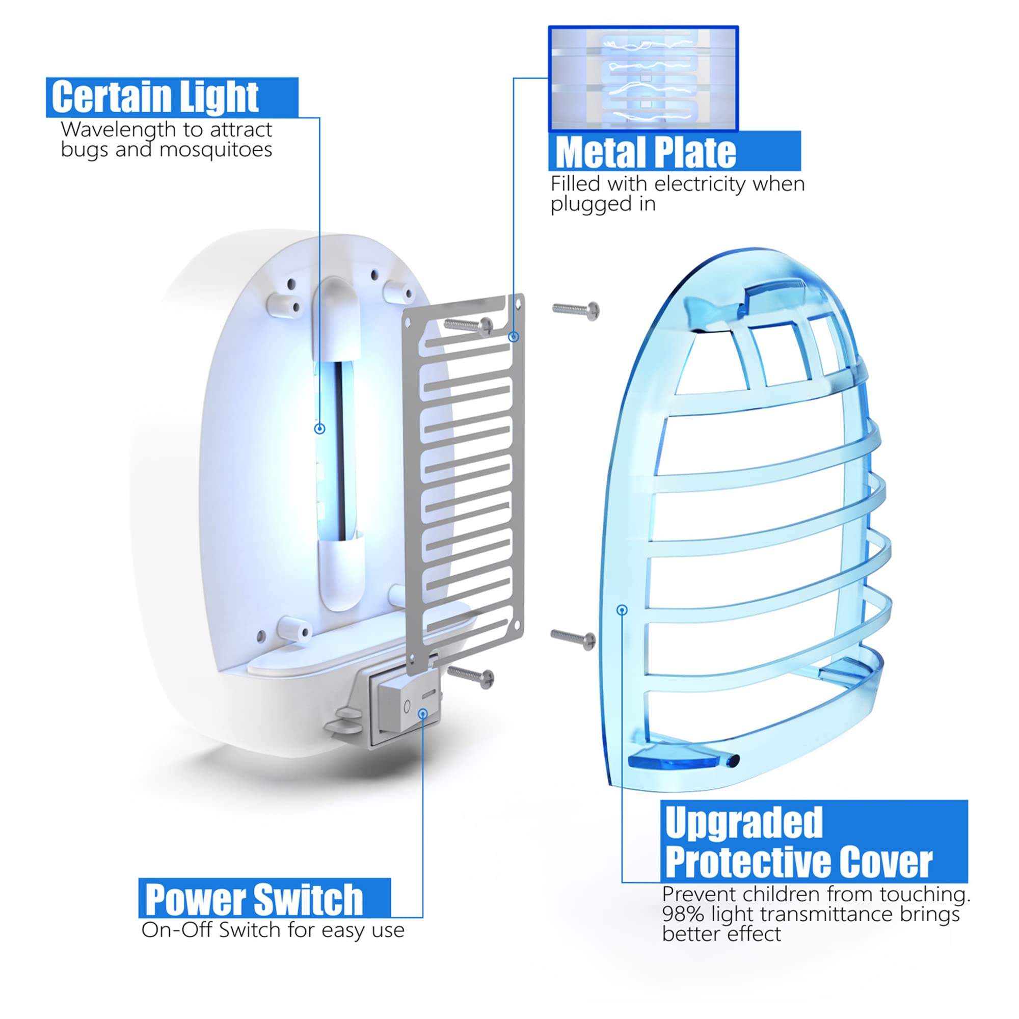 Bug Zapper Indoor, Electronic Fly Trap Insect Killer, Mosquitoes Killer Mosquito Zapper with Blue Lights for Living Room, Home, Kitchen, Bedroom, Baby Room, Office(6 Packs)