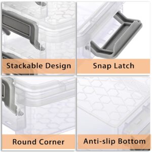 BTSKY 12 Pack Clear Plastic Bead Organizer, Small Storage Containers with lids, Stackable Mini Plastic Box with Grey Latch for Small Crafts Accessories Beads Jewelry Clips Candy, 4.7"L X 3.1"W X 1.8"H