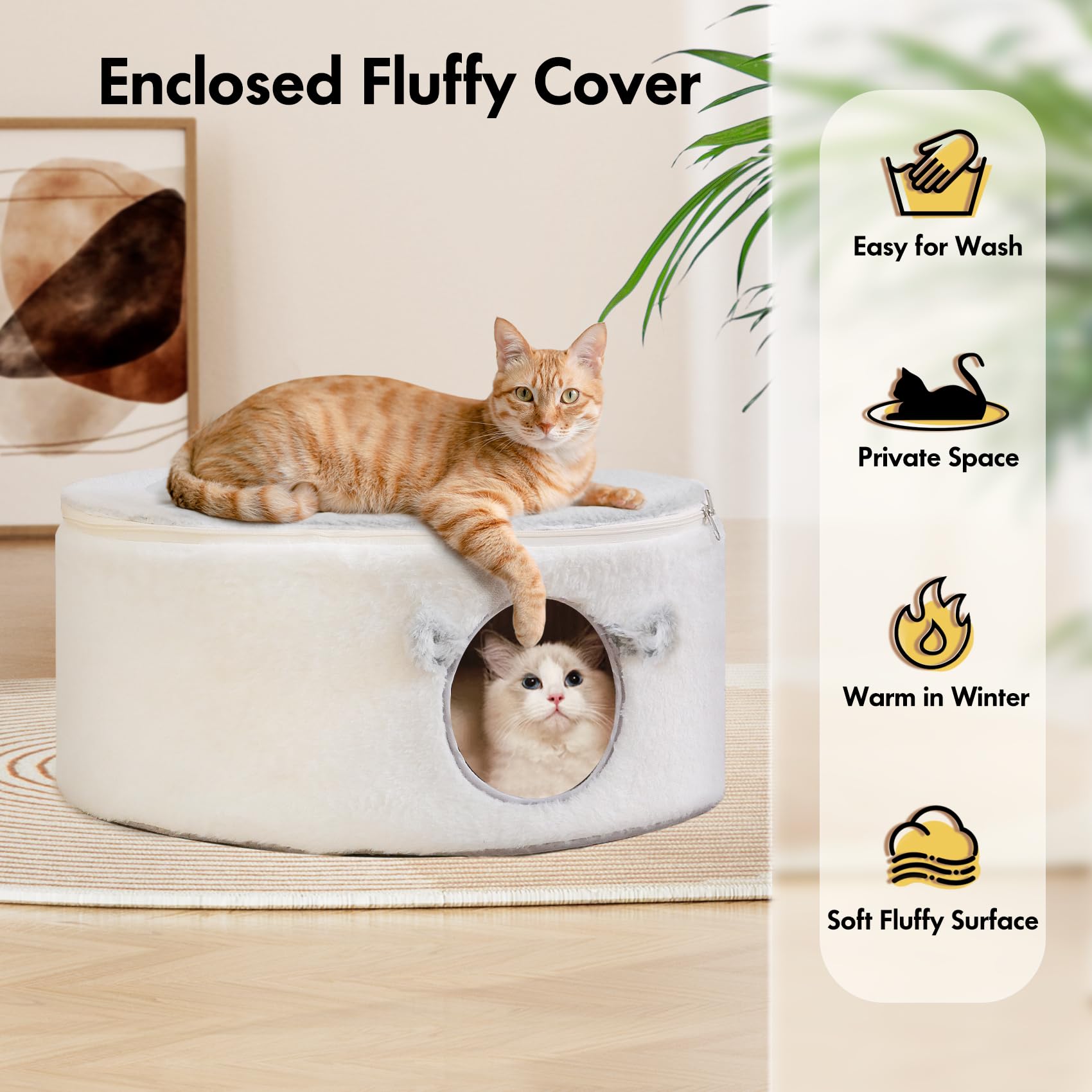 Zoratoo Cat Bed for Indoor Cats, Fluffy Cat Cave Large Enclosed Cat House Pet Bed Hammock with Removable Washable Cover for Sleeping Cat, Kittens, Small Dog, Oval Cat Hideaway