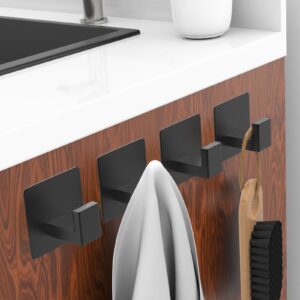 HUFEEOH Adhesive Towel Hooks, 4 Pack Sticky Hooks for Hanging Heavy Duty, Coat Towel Hooks Wall Hooks for Bathroom Kitchen Hotel (Black)