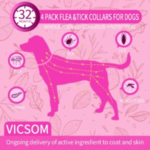 4 Pack Flea Collar for Dogs, Dog Flea and Tick Collar 8 Months Flea and Tick Prevent for Dog, Waterproof Adjustable Dog Flea Collar, Tick and Flea Collar for Large Small Dogs Puppy Flea Collar, Pink