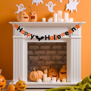 Happy Halloween Banner Halloween Garland with Spider Pumpkin Felt Garland Halloween Decorations Indoor for Mantle Fireplace Wall Party Supplies