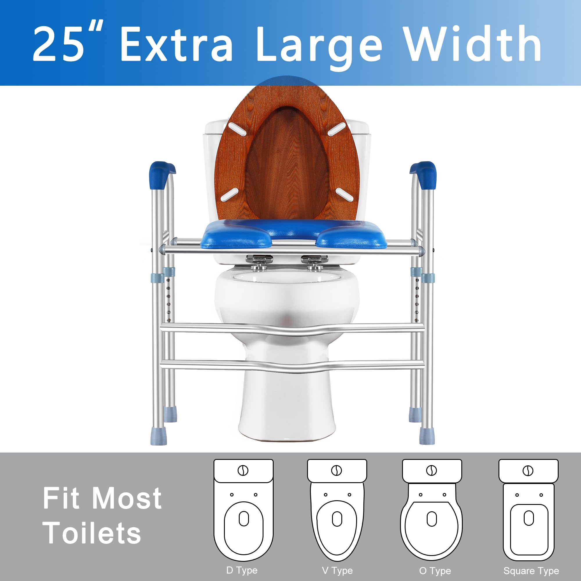 Deewow Raised Toilet Seat with Handles up to 450lbs, Elevated Toilet Seat Riser for Seniors, Raised Toilet Seat for Elderly, Pregnant and Handicap, Height Adjustable, Fit Any Toilet, Blue