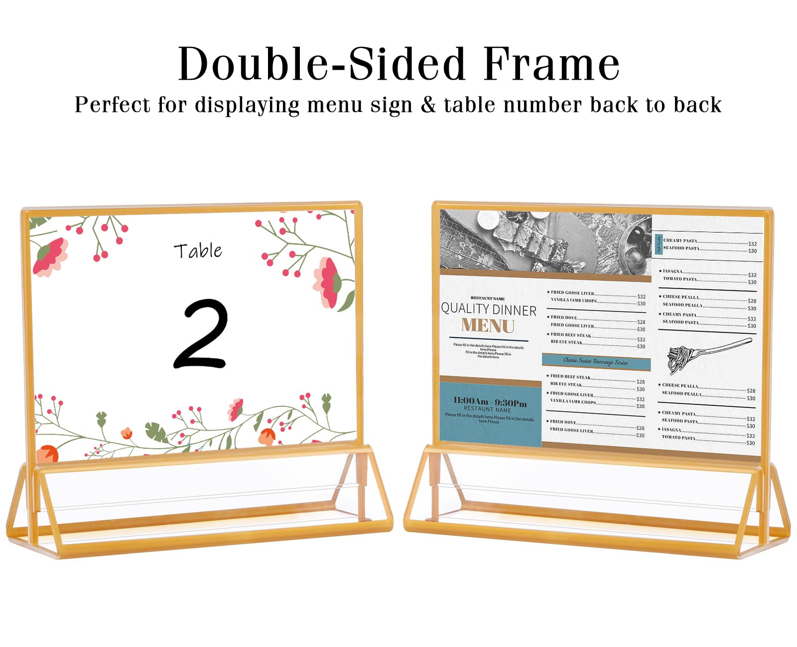 AMEITECH 6 x 4 Horizontal Acrylic Sign Holder with Gold Borders, Clear Double Sided Table Menu Stands Picture Frames for Wedding Table Numbers, Restaurant Signs, Photos and Art Display - 6 Pack