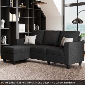 Belffin L Shaped Couch, Convertible Sectional Sofa with Linen Fabric, Modern Couch with Reversible Chaise for Living Room and Small Space, Dark Grey