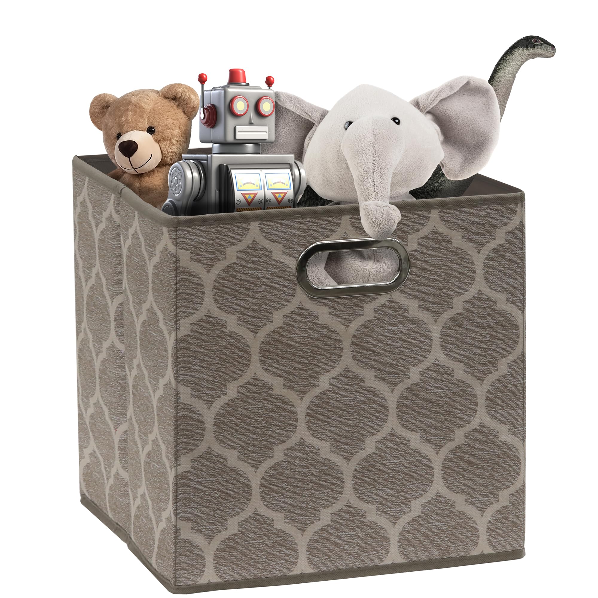 Simple Houseware 6 Pack Printing Fabric Cube Storage Bin with Handle, Beige