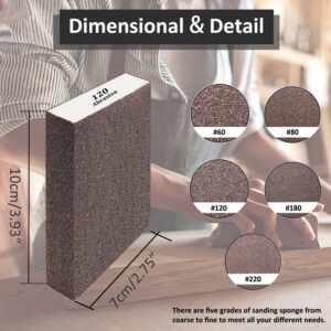 Tnisesm 6Pcs Sanding Blocks 60/80/120/180/220 Grits Sanding Sponge,for Drywall Wood Metal Washable & Reusable Sandpaper BlocksWashable and Reusable