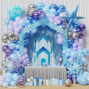 blue purple snowflake balloon garland arch kit,148pcs ice snow blue purple silver white balloons for winter wonderland christmas baby shower snow princess girls birthday party decorations