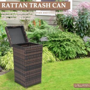 Lalurten Garbage Can Outdoor 24 Gallon Outdoor Trash Can with Lid Outdoor Dog Poop Trash Can Resin Rattan Wicker Trash Can Weather-Resistant Outdoor Garbage Can for Patio Backyard Kitchen (Brown)