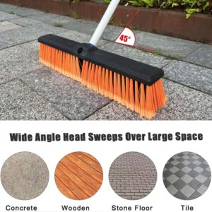 18" Push Broom Outdoor Heavy Duty with Stiff Bristles, Shop Broom with 63" Long Handle, Snow Broom Garage Push Broom for Concrete Wood Scrub Brush for Cleaning Shop Garage Deck Patio Driveway (Orange)