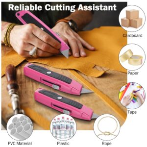 Chuangdi 16 Pack Box Cutter Utility Knife, Heavy Duty Aluminum Shell Retractable Ergonomic Box Cutter for Boxes Cardboard Carpet Pink Sharp Box Knifes, Package Opener