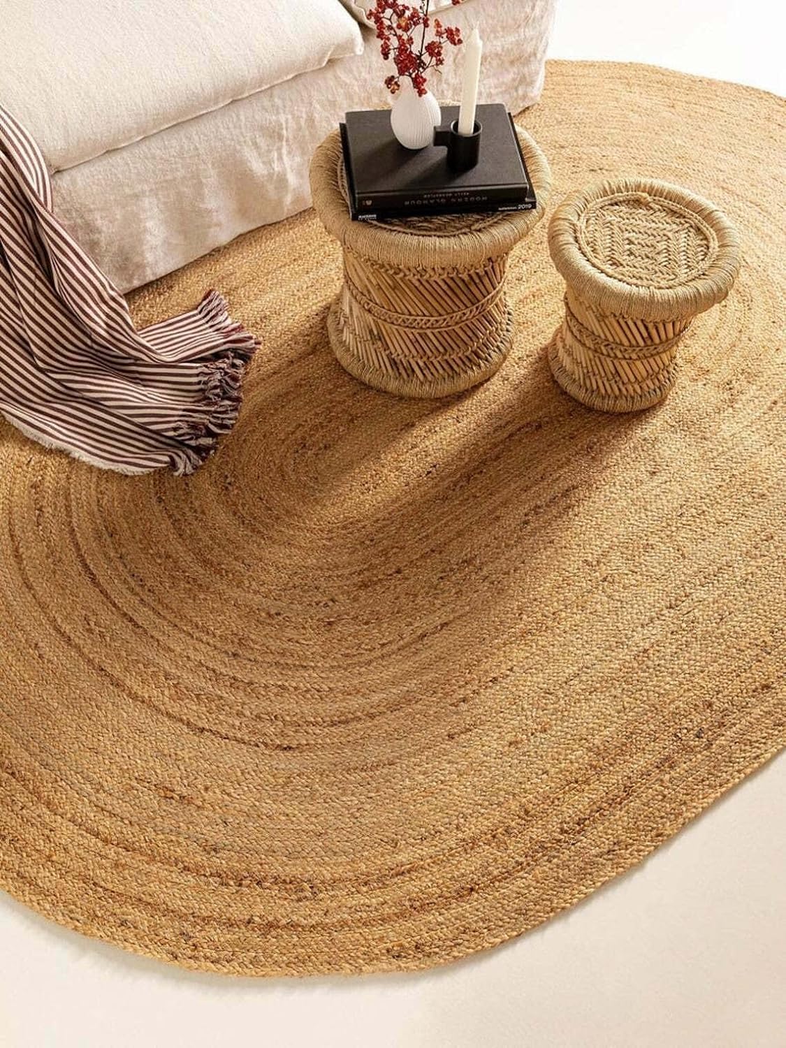 VDS Pack of 1, Oval Hand Woven Braided Jute Area Rug 2x4 feet, Natural Reversible Rug for Home Decor, Living Room, Kitchen, Entryway Rug, Door Mat, Farmhouse Rustic Boho Accent Rug (2'x4')