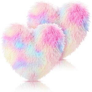 marsui 2 pcs fluffy heart pillow heart shaped plush pillow cute throw cushion stuffed heart decorative pillow toy gift for valentine's day, mother's day, graduation(colorful, long plush)