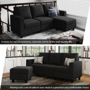 Belffin L Shaped Couch, Convertible Sectional Sofa with Linen Fabric, Modern Couch with Reversible Chaise for Living Room and Small Space, Dark Grey