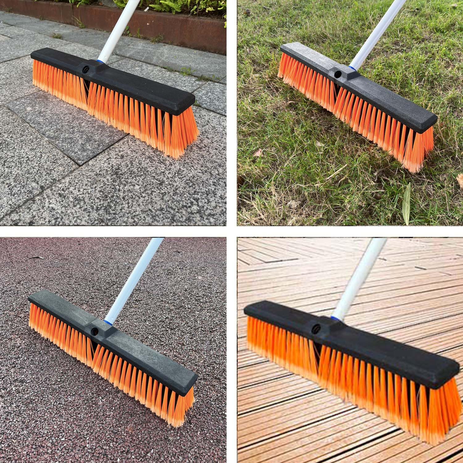 18" Push Broom Outdoor Heavy Duty with Stiff Bristles, Shop Broom with 63" Long Handle, Snow Broom Garage Push Broom for Concrete Wood Scrub Brush for Cleaning Shop Garage Deck Patio Driveway (Orange)