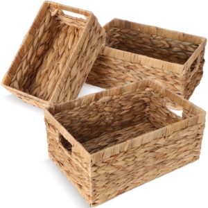 layhit set of 3 wicker storage baskets, water hyacinth wicker storage baskets set, wicker storage baskets for storage, water hyacinth storage baskets for shelves,3 mixed sizes