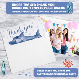 Jetec 48 Sets Sea Animal Thank You Cards Baby Shower Thank You Cards with Envelopes and Stickers Whale Crab Shark Turtle Ocean Creatures Note Cards for Summer Baby Bridal Shower Wedding, 4 x 6 Inch