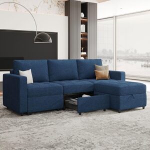 Belffin Fabric Accent Side Sofa Chair Armless Couch Chair Modern Single Seat Module for Modular Sectional Sofa Pull Out Sofa Couch Blue