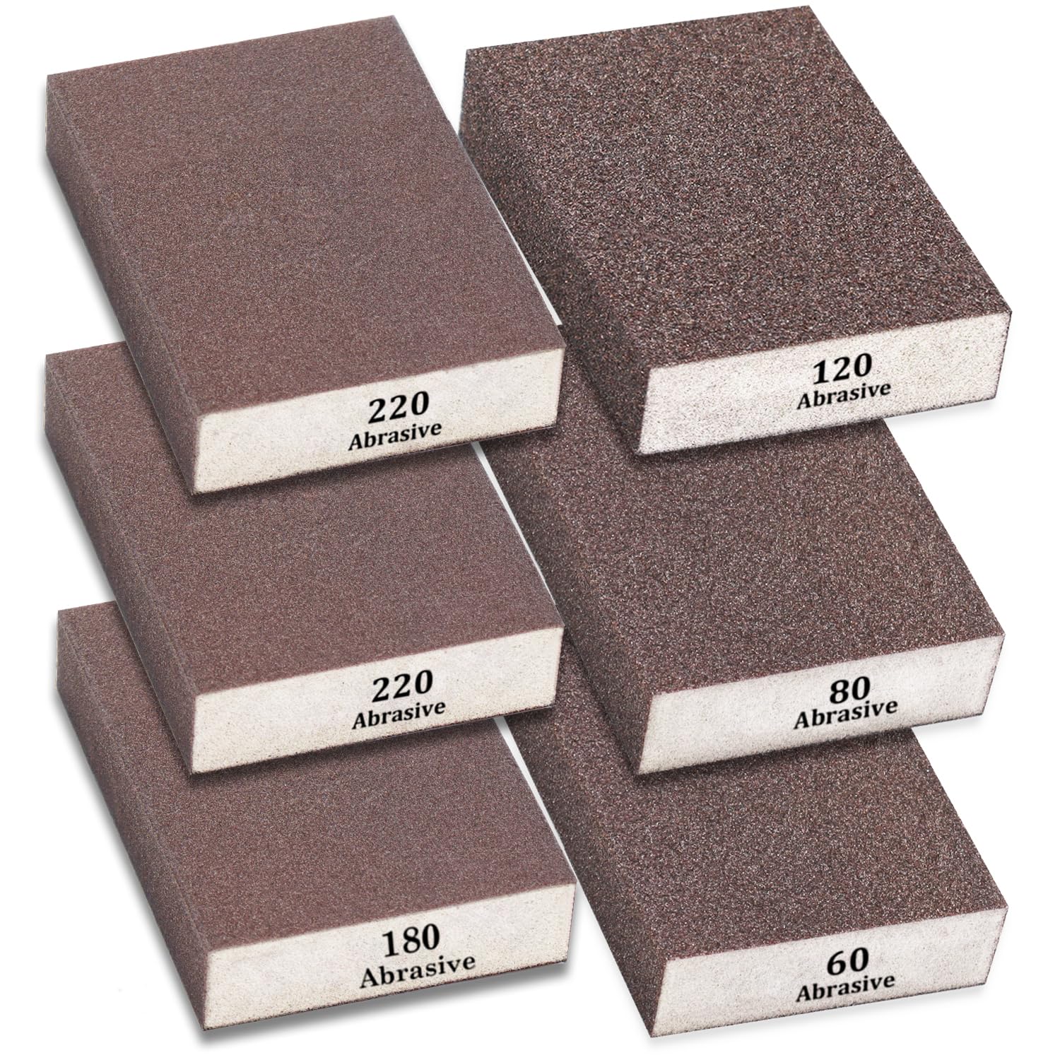 Tnisesm 6Pcs Sanding Blocks 60/80/120/180/220 Grits Sanding Sponge,for Drywall Wood Metal Washable & Reusable Sandpaper BlocksWashable and Reusable