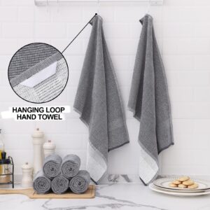 Homaxy Premium Kitchen Towels(18”x 28”, 6 Pack), Large Cotton Kitchen Hand Towels, Flat and Terry Dish Towels, 380 GSM Highly Absorbent Tea Towels Set with Hanging Loop, Grey