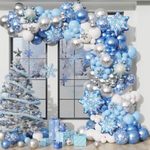 blue snowflake balloon garland arch kit-snowflake balloon with silver blue white latex balloons set for winter wonderland holiday christmas baby shower snow princess birthday party decorations