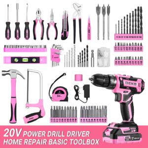 Pink Drill Tool Kit Set: 20V Cordless Power Drill Tool Box with Battery Electric Drill Driver for Men Home Hand Repair Basic Toolbox Tools Sets Drills Case