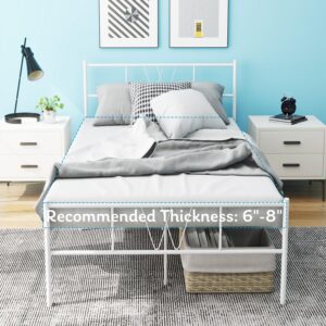 wOod-it Twin Bed Frame with Headboard - 12.8 Inch Metal Platform, Noise-Free Heavy-Duty Steel Slat Mattress Foundation, No Box Spring Required - White