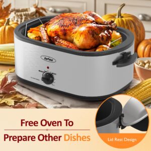 Sunvivi Electric Roaster Oven with Visible Self-Basting Lid, 24 Quart Turkey Roaster Oven with Removable Pan and Rack,Stainless Steel,Silver