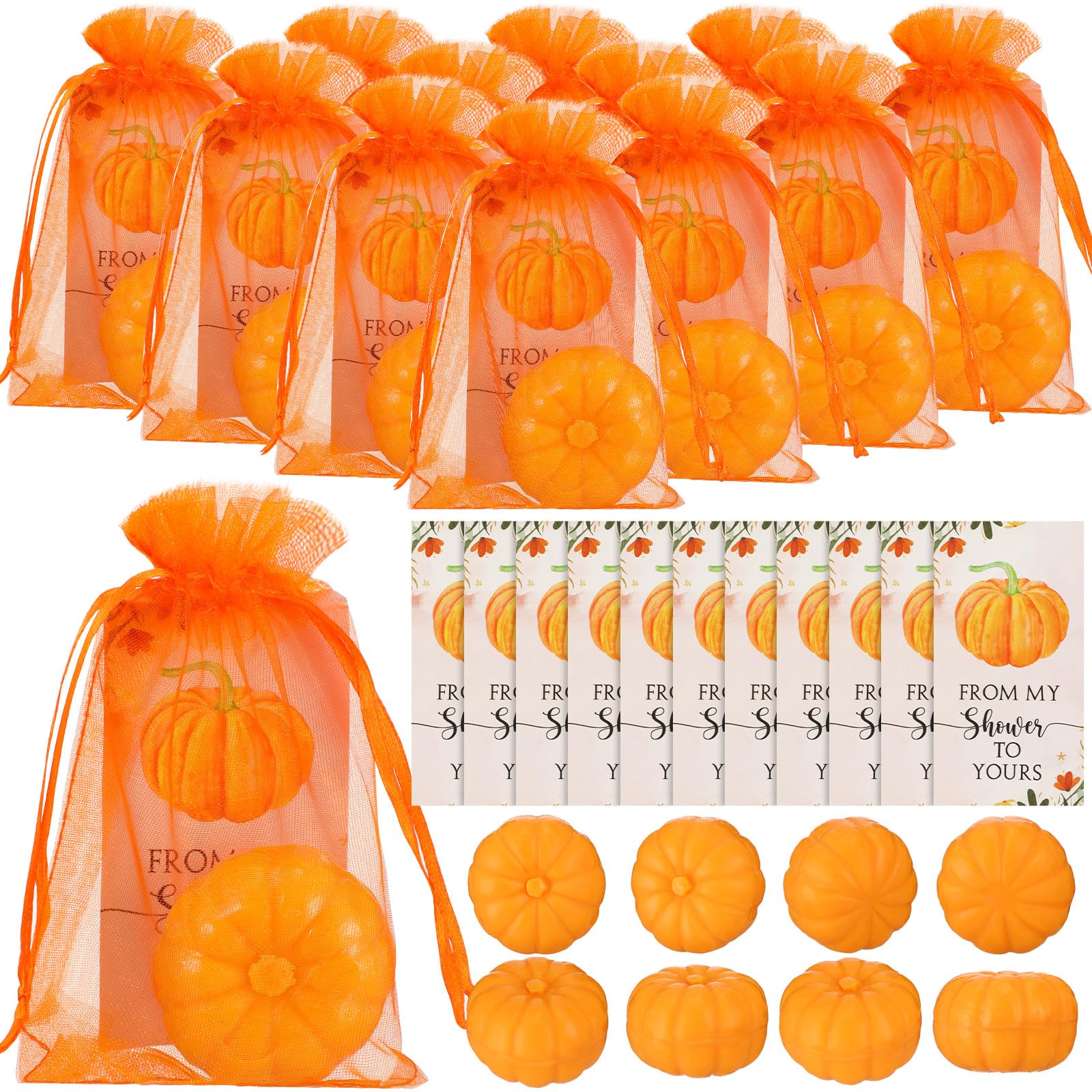 Heigble 50 Set Pumpkin Soap Favors Thanksgiving Fall Bridal Shower Wedding Pumpkin Baby Shower Favor 50 Pumpkin Soap 50 Thanks Cards 50 Organza Bags Gender Reveal Gift Keepsake for Fall Party Guest