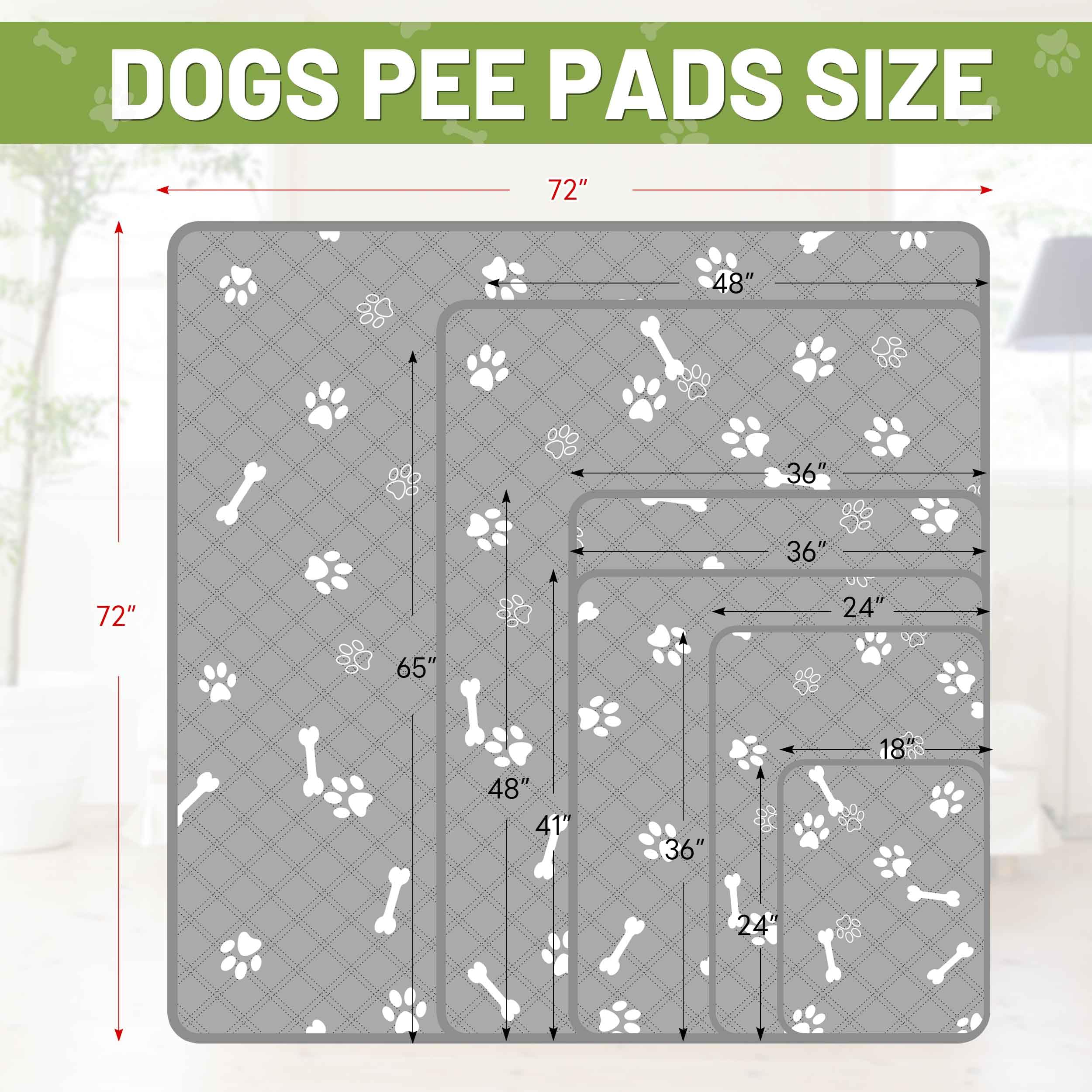 PatiencET Washable Pee Pads for Dogs, 72 x 72 Extra Large Reusable Puppy Pads with Super Absorbent for Pet Training, Housebreaking and Incontinence, Puppy Potty Pads with Waterproof Bottom