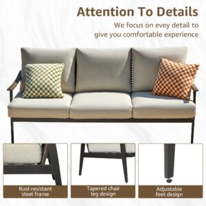 NATURAL EXPRESSIONS Patio Sofa Outdoor Furniture Metal Chair with Wicker Backrest & 6 Inches Cushion for Indoor, Front Porch, Deck, Balcony, Backyard, Sunroom, 73.35"(L) x 29.75"(W) x 33.86"(H).