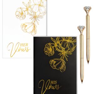 2 PCS Set of Vow Books - White and Black, His and Hers, with elegant Diamond Pens, The Perfect Bride and Groom Gift, for their Wedding Day