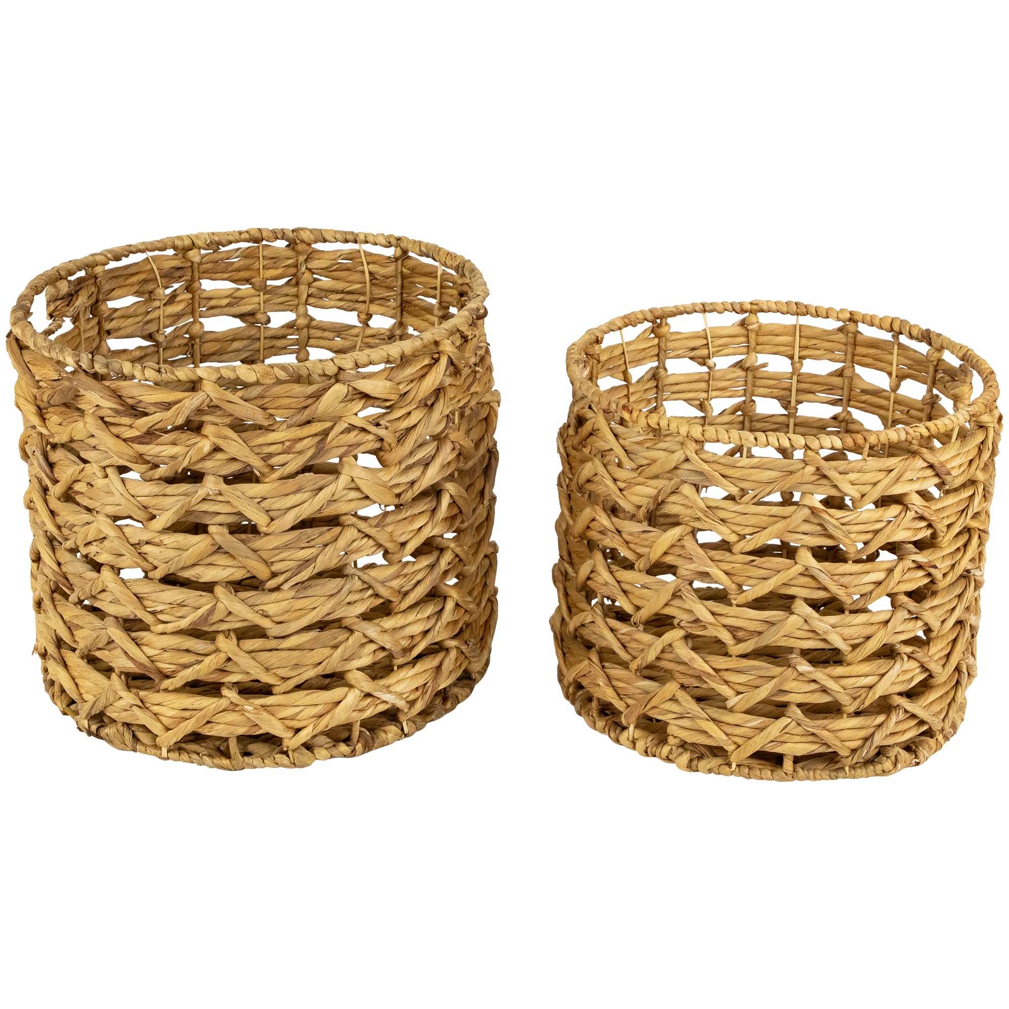 Northlight Set of 2 Wood-Tone Open Fishtail Water Hyacinth Baskets with Built-in Handles15.75