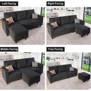 Belffin L Shaped Couch, Convertible Sectional Sofa with Linen Fabric, Modern Couch with Reversible Chaise for Living Room and Small Space, Dark Grey