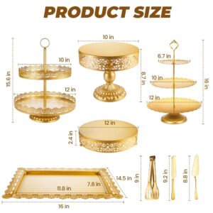 ELIMTEC Gold Cake Stand Metal Dessert Table Display Set Tiered Cupcake Holder Fruit Candy Donut Plate Serving Tower Tray Platter (Gold)