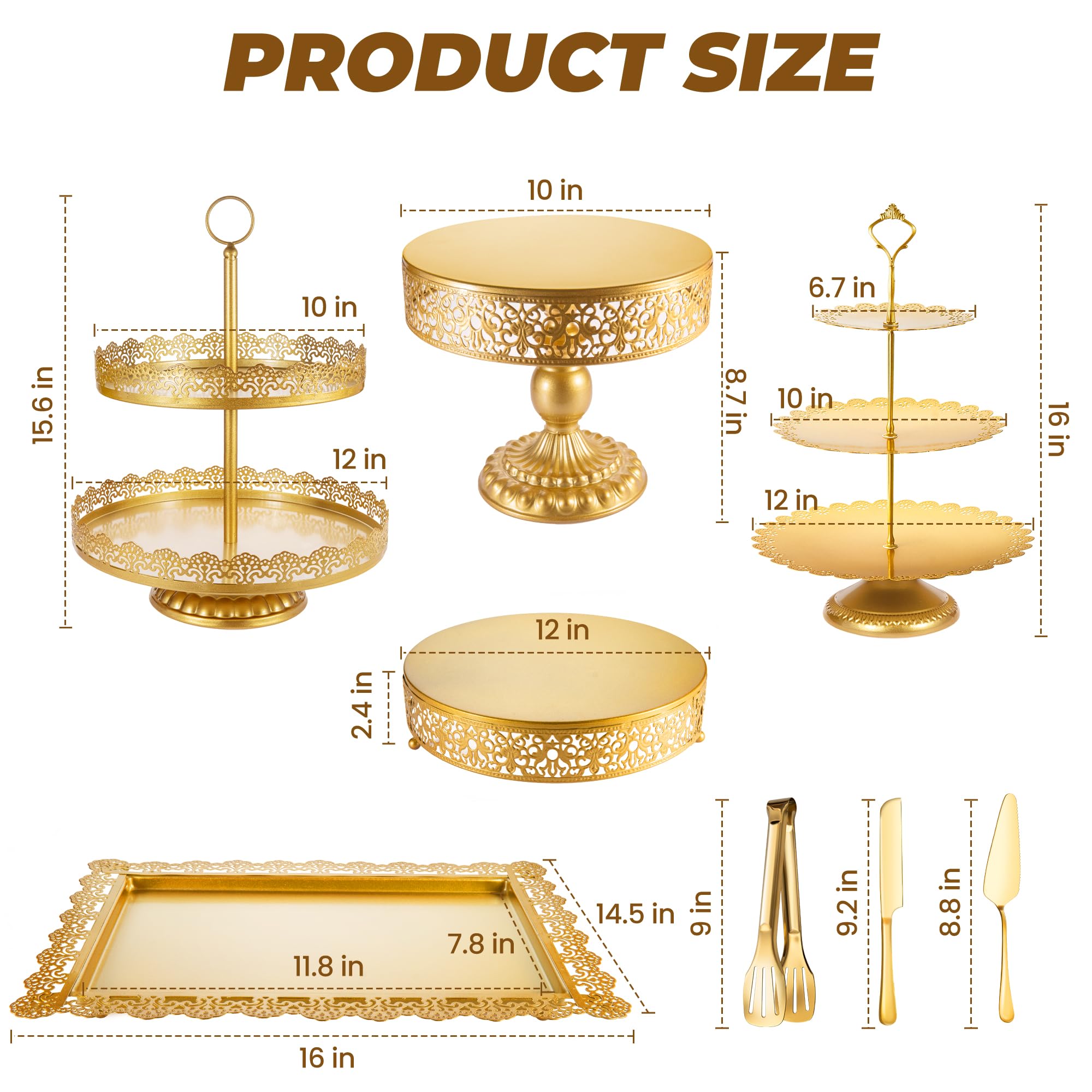 ELIMTEC Gold Cake Stand Metal Dessert Table Display Set Tiered Cupcake Holder Fruit Candy Donut Plate Serving Tower Tray Platter (Gold)