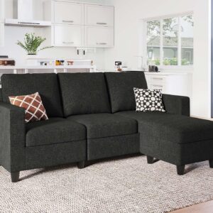 Belffin L Shaped Couch, Convertible Sectional Sofa with Linen Fabric, Modern Couch with Reversible Chaise for Living Room and Small Space, Dark Grey