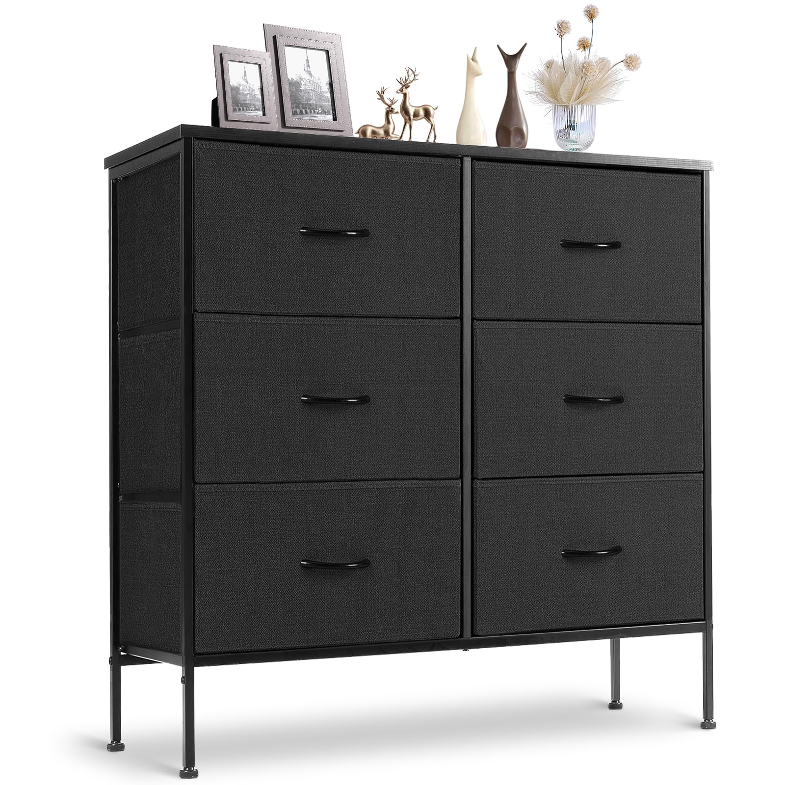 Sweetcrispy 6 Drawers Dresser for Bedroom, Kidsroom Furniture, Small Chest Tower, Storage Organizer Units for Clothing, Closet, Fabric Bins, Wood Top, Steel Frame, Lightweight, Assemble Tools Include