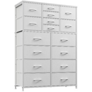 enhomee white dresser,dresser for bedroom with 16 drawers, tall dressers & chests of drawers with wood top, metal frame,tall dressers for girls bedroom,living room,hallway,closet