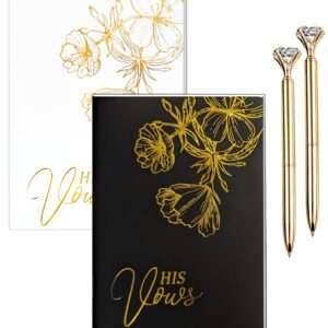 2 PCS Set of Vow Books - White and Black, His and Hers, with elegant Diamond Pens, The Perfect Bride and Groom Gift, for their Wedding Day