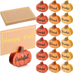 tradder 18 pcs fall pumpkin place card holders with gold foil card harvest thanksgiving mini pumpkin name card photo picture stand holder for decorations wedding (yellow, orange, light orange)