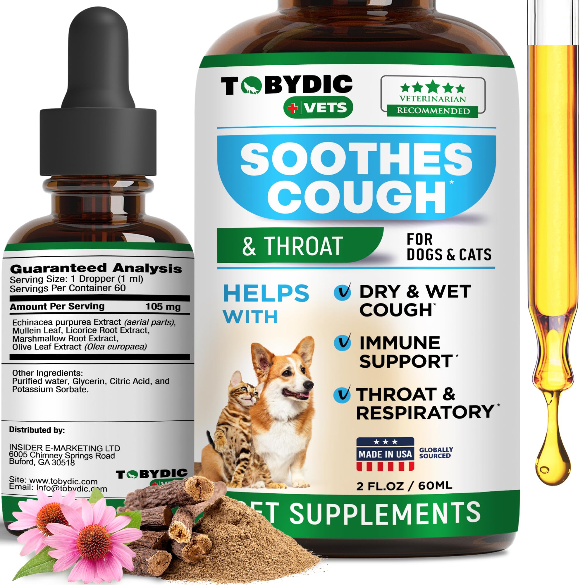 Natural Dog Cough Medicine & Antibiotic for Cats Respiratory Infection - Sneezing Relief & Kennel Cough Treatment - Trachea Collapse & Pet Asthma Support - Made in USA