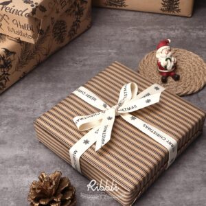 Ribbli 4 Rolls Gift-Wrapping Paper, Vintage Christmas Style, 30x120 inch(10ft) Per Roll, 100 Sq Ft Total, Brown Kraft Paper with Black Pattern