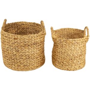 northlight set of 2 beige textured water hyacinth woven storage baskets with handles - 15.75"