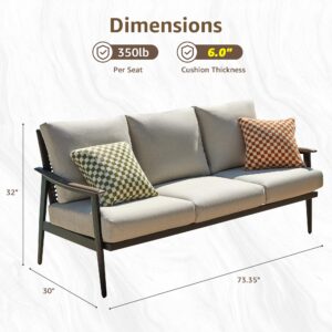 NATURAL EXPRESSIONS Patio Sofa Outdoor Furniture Metal Chair with Wicker Backrest & 6 Inches Cushion for Indoor, Front Porch, Deck, Balcony, Backyard, Sunroom, 73.35"(L) x 29.75"(W) x 33.86"(H).