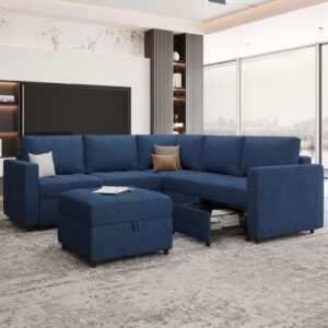 Belffin Fabric Accent Side Sofa Chair Armless Couch Chair Modern Single Seat Module for Modular Sectional Sofa Pull Out Sofa Couch Blue