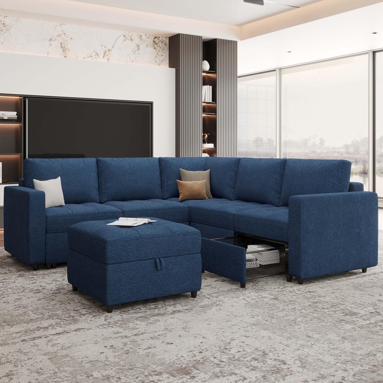 Belffin Fabric Accent Side Sofa Chair Armless Couch Chair Modern Single Seat Module for Modular Sectional Sofa Pull Out Sofa Couch Blue